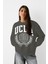 Ucla Yazı Baskılı Bisiklet Yaka Içi Polar Oversize Kesim Füme Sweatshirt 3