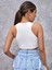 Beyaz Renk Halter Yaka Düz Desensiz Likralı Slim Fit Crop Top Bluz 2
