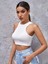 Beyaz Renk Halter Yaka Düz Desensiz Likralı Slim Fit Crop Top Bluz 4