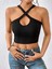 Siyah Renk Degaje Yaka Düz Desensiz Çarpaz Askılı Likralı Fitilli Kaşkorse Crop Top Bluz 1