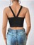 Siyah Renk Degaje Yaka Düz Desensiz Çarpaz Askılı Likralı Fitilli Kaşkorse Crop Top Bluz 2