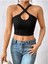 Siyah Renk Degaje Yaka Düz Desensiz Çarpaz Askılı Likralı Fitilli Kaşkorse Crop Top Bluz 5