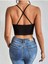Siyah Renk U Yaka Düz Desensiz Likralı Ince Askılı Fitilli Kaşkorse Fit Crop Top Bluz 1