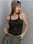 Racerback Yüzücü Sırtlı Pamuk Elastan U Yaka Askılı Fitilli Siyah Renk Crop Top Bluz 4
