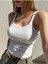 Racerback Yüzücü Sırtlı Pamuk Elastan U Yaka Askılı Beyaz Renk Fitilli Crop Top Bluz 2
