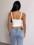 Beyaz Renk Kalın Askılı Düz Desensiz Likralı Fitilli Kaşkorse Crop Top Bluz 2