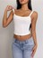 Beyaz Renk Kalın Askılı Düz Desensiz Likralı Fitilli Kaşkorse Crop Top Bluz 5