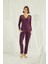 Kadın Bordo Omzu Dantelli Önü Boydan Düğmeli Pijama Takımı 1