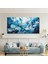 Panoramik Kanvas Duvar Tablosu Soyut Yağlı Boya Görünümlü Mavi Beyaz Çiçek 1