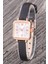 Rose Renk Minimal Kare Kasa Siyah Deri Kordonlu Vintage Retro Kadın Kol Saati 1