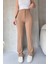 NO979 Kadın Bej Yüksek Bel Toparlayıcı Ispanyol Paça Palazzo Pantolon 1
