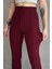 NO979 Kadın Bordo Yüksek Bel Toparlayıcı Ispanyol Paça Palazzo Pantolon 4