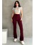 NO979 Kadın Bordo Yüksek Bel Toparlayıcı Ispanyol Paça Palazzo Pantolon 5