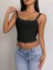 Siyah Renk Kalın Askılı Düz Desensiz Fitilli Likralı Kaşkorse Crop Top Bluz 5