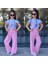 Love Kalp Desenli Croplu Kumaş Pantolonlu Kız Takım Pembe 3-10 Yaş 07053-P 1