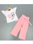 Love Kalp Desenli Croplu Kumaş Pantolonlu Kız Takım Pembe 3-10 Yaş 07053-P 2