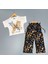 Kelebek Desen Leopar Pantolonlu Kız Takım Ekru 4-12 Yaş 7086-E 1