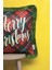 Kırmızı Püsküllü, Yılbaşı Merry Christmas Desen 43 x 43 cm Kare Kırlent Kılıfı 3