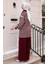 Yaka Fermuarlı Çizgili Triko Takım 11029-06 Bordo 5