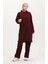 Astana Kumaş Kapüşonlu Tunik Pantolon Ikili Takım 0553-04 Bordo 1