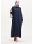 Büyük Beden Düğme Detaylı Elbise 0533-05 Lacivert 2
