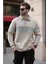 Bej Polo Yaka Renk Bloklu Erkek Sweatshirt 7072 3