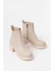 5109-3057 Bej Lastikli Fermuarlı Kalın Topuklu Günlük Kadın Bot 5