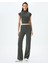 Slim Fit Dokulu Yüksek Bel Bol Paça Pantolon 2