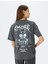 Bisiklet Yaka Arkası Kuru Kafa Baskılı Oversize Kısa Kollu T-Shirt 4