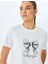 Pamuklu Kısa Kollu Bisiklet Yaka Fiyonk Baskılı T-Shirt 1