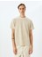 Bisiklet Yaka Kısa Kollu Pamuk Karışımlı Çizgili Oversize T-Shirt 3