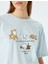 Kedi Baskılı Kısa Kollu Bisiklet Yaka Oversize T-Shirt 5
