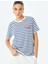 Baskı Detaylı Bisiklet Yaka Pamuklu Çizgili T-Shirt 2