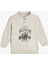 Dik Yaka Düğme Detaylı Baskılı Pamuklu Oversize Sweatshirt 1