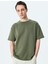 Kısa Kollu Etiket Detaylı Pamuk Karışımlı Bisiklet Yaka Oversize T-Shirt 1