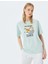Kedi Baskılı Bisiklet Yaka Kısa Kollu Rahat Kalıp T-Shirt 1