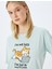 Kedi Baskılı Bisiklet Yaka Kısa Kollu Rahat Kalıp T-Shirt 2