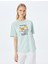 Kedi Baskılı Bisiklet Yaka Kısa Kollu Rahat Kalıp T-Shirt 3