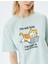 Kedi Baskılı Bisiklet Yaka Kısa Kollu Rahat Kalıp T-Shirt 5