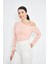 Pembe Asimetrik Yaka Tek Omuz Açık Uzun Kollu Kadın Fit Bluz - 2463 2