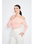 Pembe Asimetrik Yaka Tek Omuz Açık Uzun Kollu Kadın Fit Bluz - 2463 3