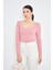 Pembe Kadın Derin V Yaka Uzun Kollu Fit Kesim Bluz - 2465 3