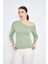 Yeşil Asimetrik Yaka Tek Omuz Açık Uzun Kollu Kadın Fit Bluz - 2463 3