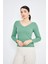 Yeşil Kadın Derin V Yaka Uzun Kollu Fit Kesim Bluz - 2465 1