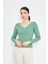 Yeşil Kadın Derin V Yaka Uzun Kollu Fit Kesim Bluz - 2465 2
