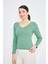 Yeşil Kadın Derin V Yaka Uzun Kollu Fit Kesim Bluz - 2465 5