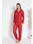 Kadın Termal Önü Düğmeli Pijama Takımı 24492 Kırmızı 1