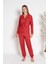 Kadın Termal Önü Düğmeli Pijama Takımı 24492 Kırmızı 4