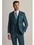 Erkek Yeşil Slim Fit Sivri Yaka Yelekli %100 Yün Takım Elbise 2