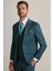 Erkek Yeşil Slim Fit Sivri Yaka Yelekli %100 Yün Takım Elbise 5
